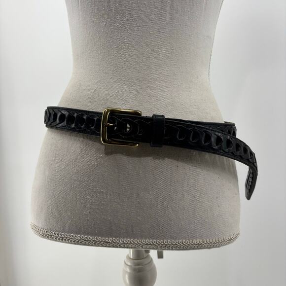 Men's Black Size 38 Genuine Leather Belt Casual Links Gold Buckle - Picture 6 of 9